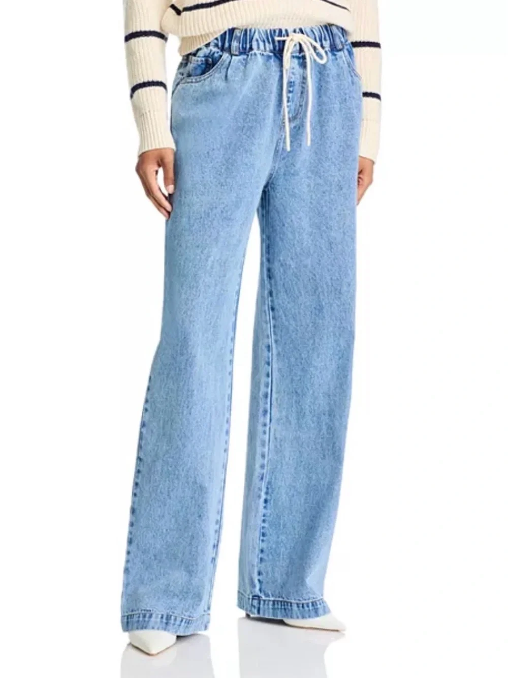 Steve Madden Light Wash Drawstring Waist Wide Leg Jeans - Women